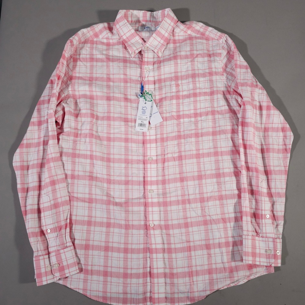Southern Tide Sport Shirt Mens XL Flamingo Pink Headland Moultrie Plaid Tencel